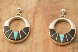 Calvin Begay Genuine Acoma Jet Sterling Silver Earrings